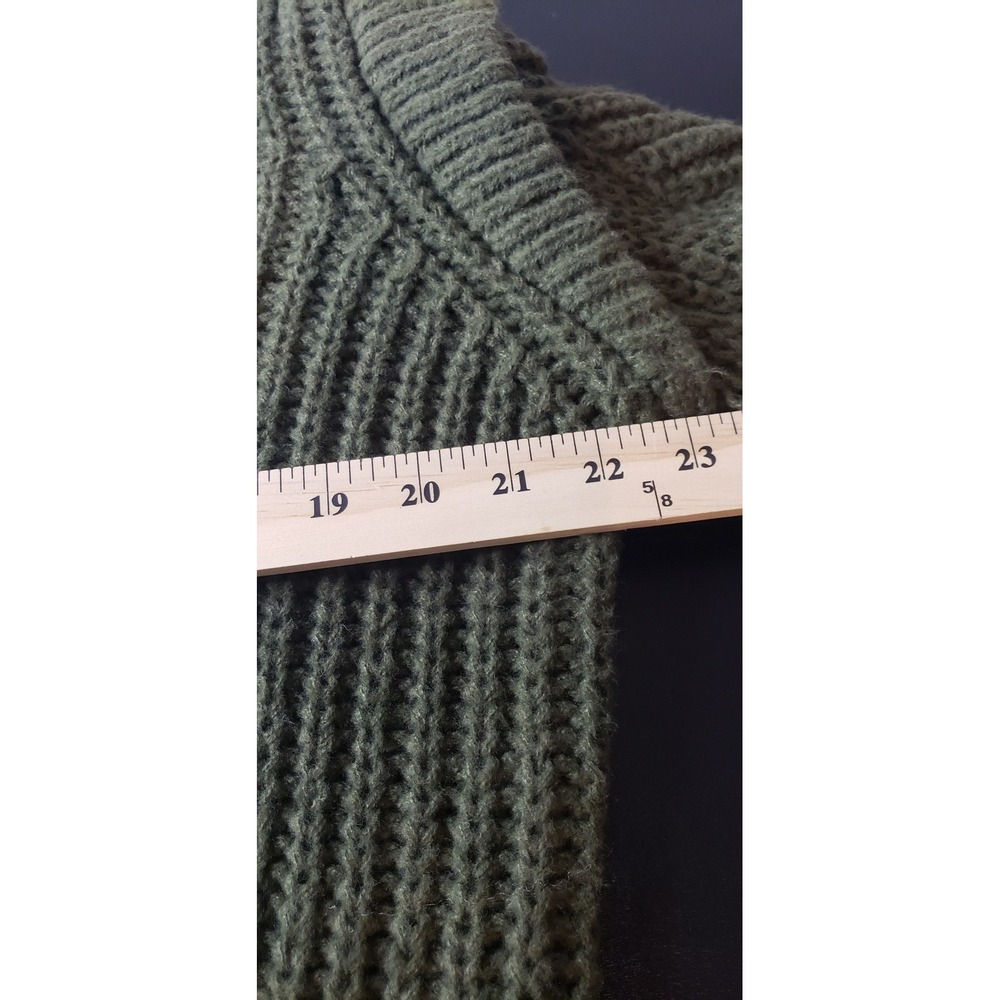 Vigoss Olive Green Chunky Open Knit Sweater L Cozy‎ Warm Crop Ruffle Winter - Picture 5 of 8
